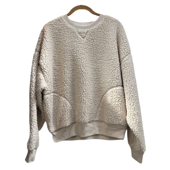 NWT Victoria’s Secret PINK Cozy Sherpa Fleece Sweatshirt In Cream, Small 🍂 - Picture 1 of 6